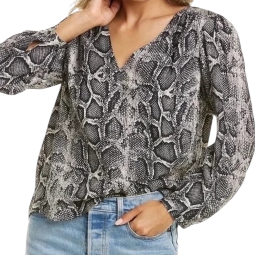 Rebecca Taylor Snakeskin/Metallic Silk Print V-Neck Blouse 6